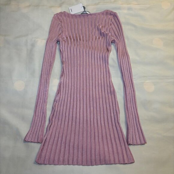 NEW! Guizio- Slinky Rib Mini Dress Cotton Candy Pink Size Large Square Neck - Picture 5 of 8